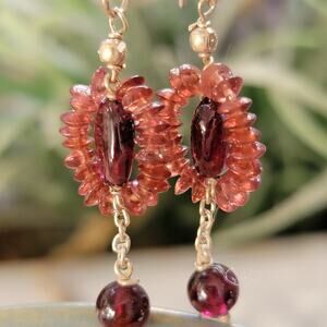 Minimalist Garnet, Garnet Dangle Earrings, Garnet Birthstone Earrings
